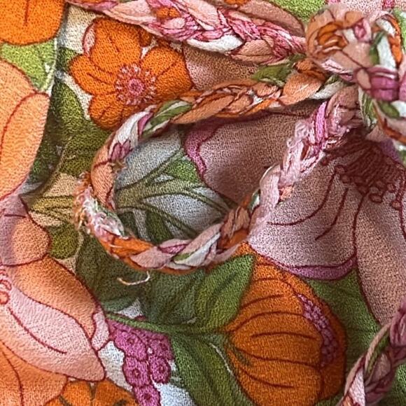 Rachel Zoe Mini Dress‎ Green Pink Floral Ruffle Off Shoulder Women's Size Medium - Picture 7 of 8